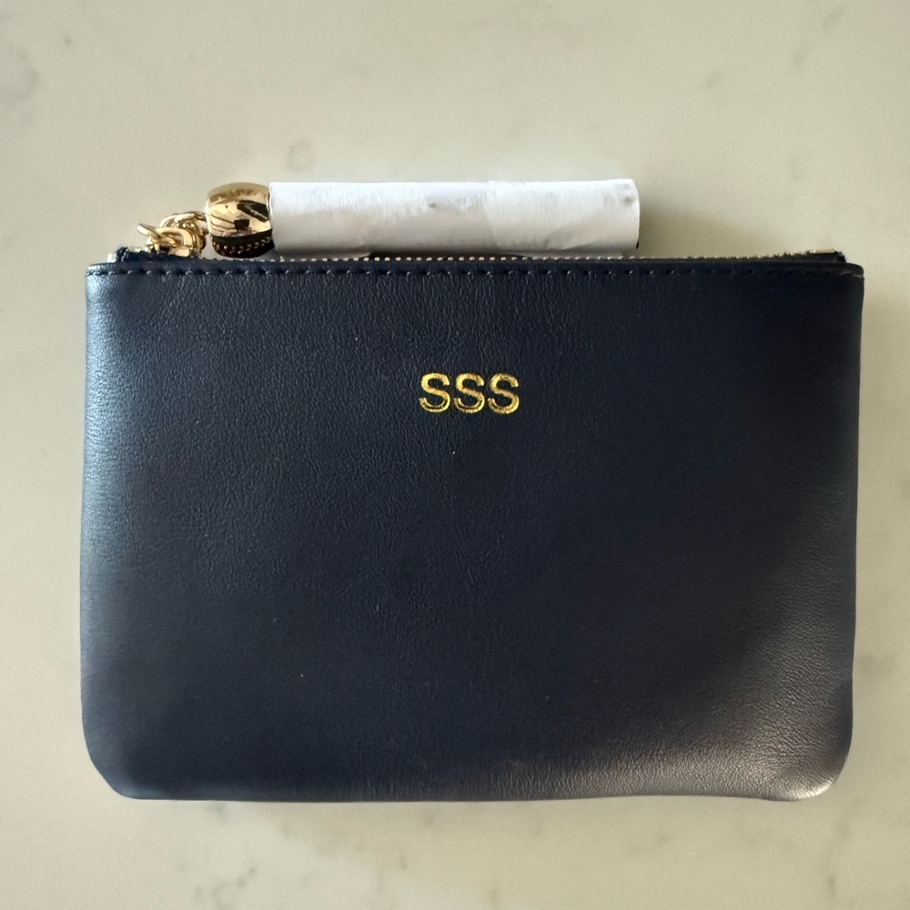 Mark & Graham Navy Leather Tassel Zipper Pouch